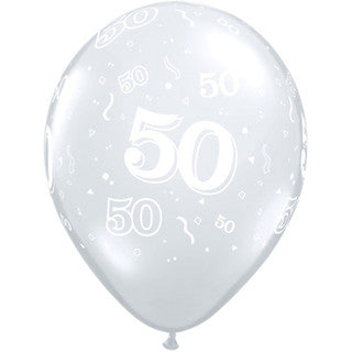 Age 50 Latex Balloon Around Clear - 50 Pack (Available in Singles)