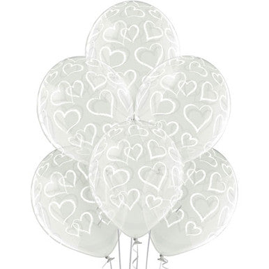 12" Clear Heart Latex Balloons - 6 Pack