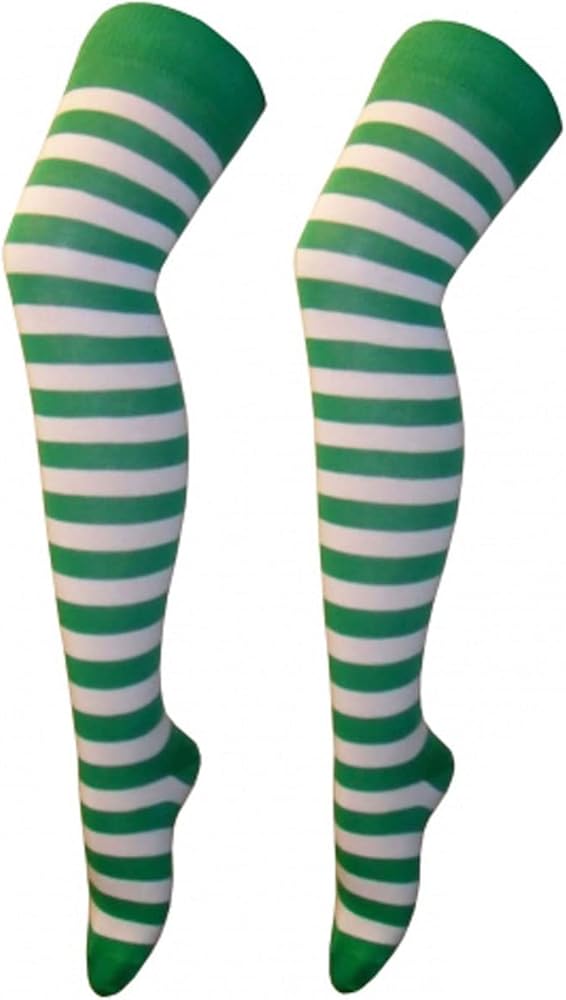Green and White Stripe Over the Knee Socks