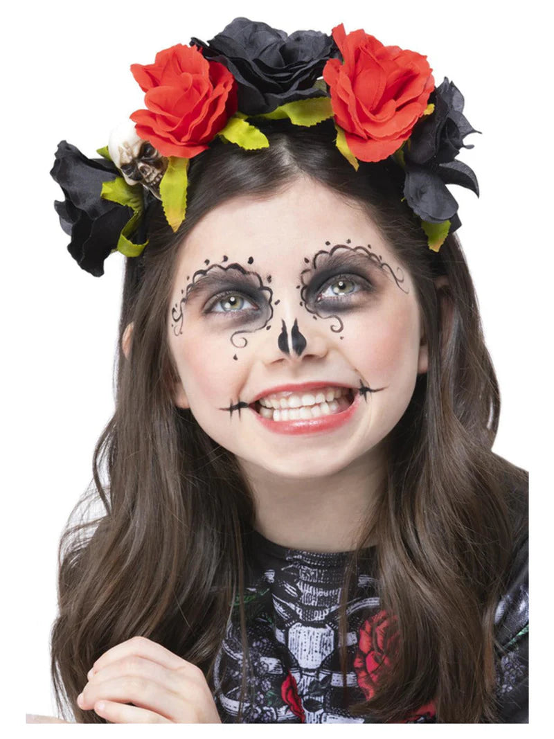 Day of the Dead Flower Headband with Skull