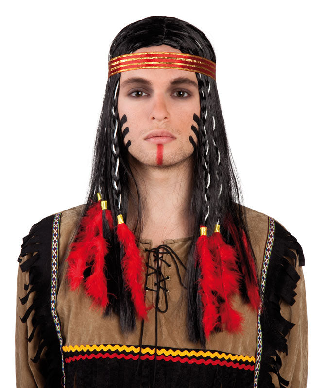 Indian Brave Wig with Feathers