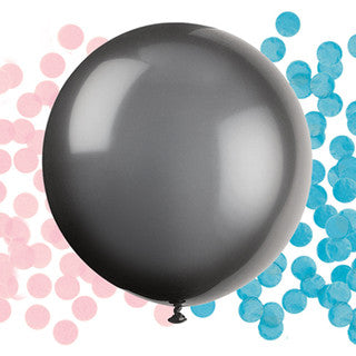 Black Gender Reveal 24" Latex Balloon With Confetti