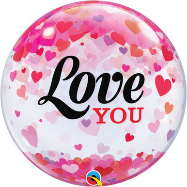 Love You Pink Hearts Bubble Foil Balloon