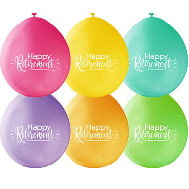 *Airfilled* Happy Retirement 9" Latex Balloons 6 Pack