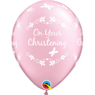Christening Pink Butterflies 11" Latex Balloons 25 Pack (also available in singles)
