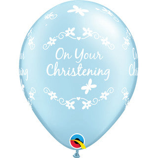 Christening Blue Butterflies 11" Latex Balloons 25 Pack (also available in singles)