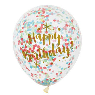 Happy Birthday Confetti 12'' Latex Balloons - 6 Pack