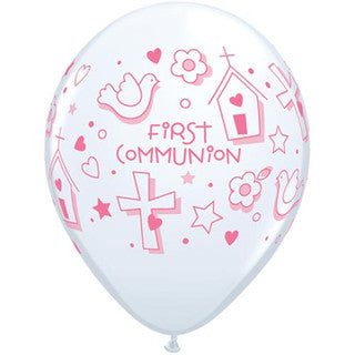 First Communion Pink 11" Latex Balloons 25 Pack (also available in singles)