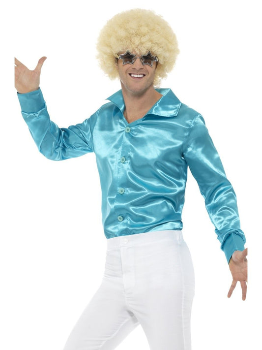 60's Silky Shirt Blue Costume