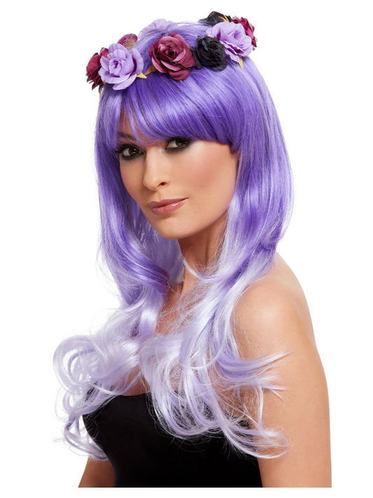 Day of the Dead Lilac Wig with Flower Crown