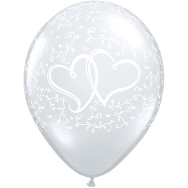 11" Clear Entwined Hearts Latex Balloons - 50 Pack (also available in singles)