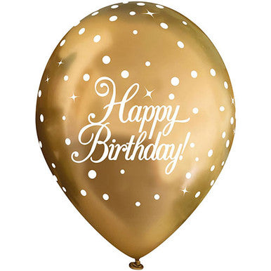 Happy Birthday Gold Fizz 11'' Latex Balloons - 6 Pack