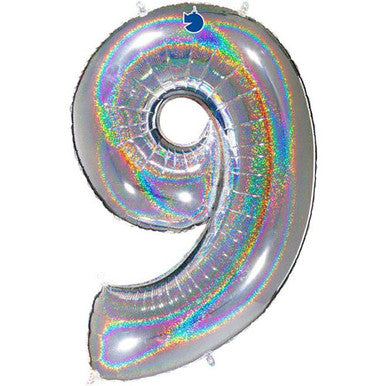Giant Foil Number Balloon Holographic Silver