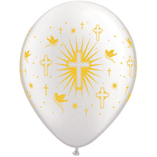 Cross and Doves 11" Latex Balloons 50 Pack (also available in singles)