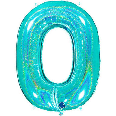 Giant Foil Number Balloon Holographic Caribbean Blue
