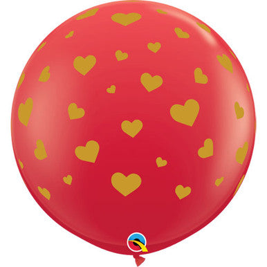 3ft Red and Gold Heart Latex Balloon
