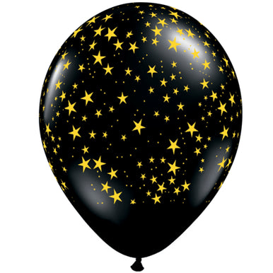 11" Black and Gold Scatter Star Latex Balloons - 25 Pack (also available in singles)