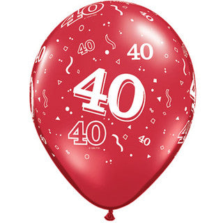 Age 40 Latex Balloon Red - 25 Pack (Available in Singles)
