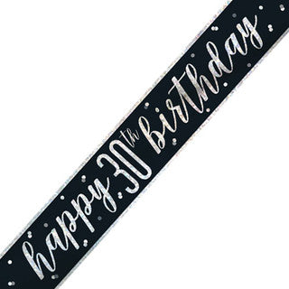 Happy 30th Birthday Glitz Black Banner