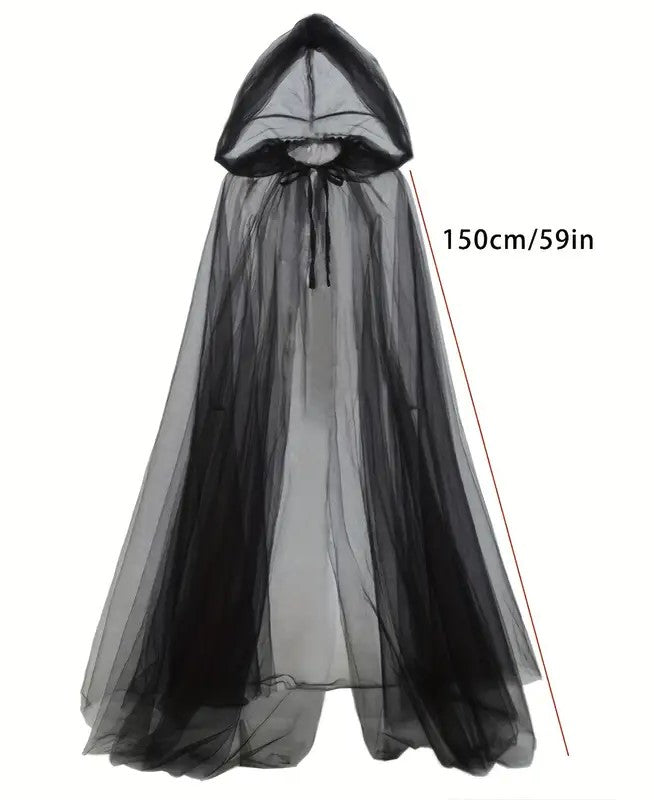 🌟New🌟 Adult Organza Hooded Cape Black 150cm