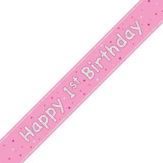 Happy 1st Birthday Pink Glitz Banner