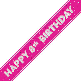 Happy 8th Birthday Pink Glitz Banner