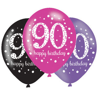 Age 90 Latex Black, Pink and Purple - 6 Pack