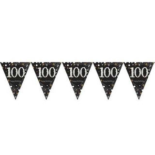 Happy 100th Birthday Black and Gold Bunting