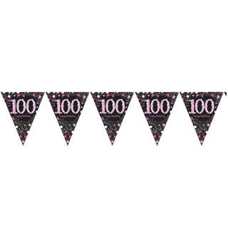 Happy 100th Birthday Black and Pink Bunting