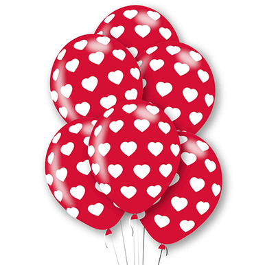 12" Red Heart Latex Balloons - 6 Pack