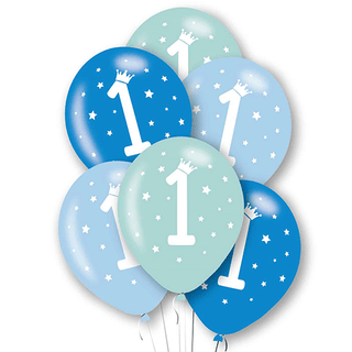 Age 1 Latex Balloon 1st Crown - 6 Pack
