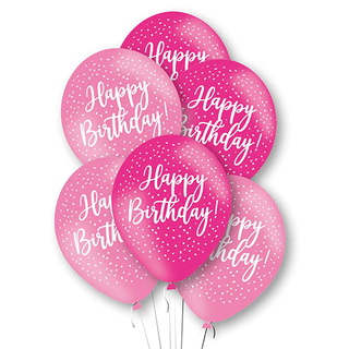 Happy Birthday Pink 11'' Latex Balloons - 6 Pack