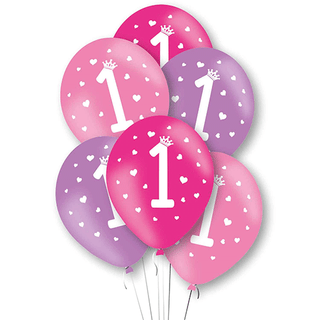 Age 1 Latex Balloon 1st Crown - 6 Pack