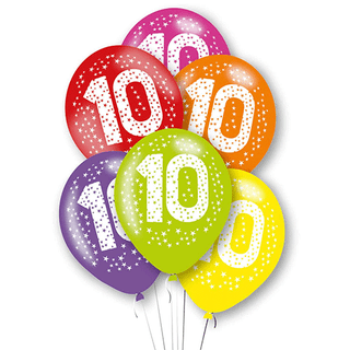 Age 10 Latex Balloon Coloured Dots - 6 Pack