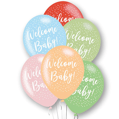 Welcome Baby Coloured 11" Latex Balloons 6 Pack
