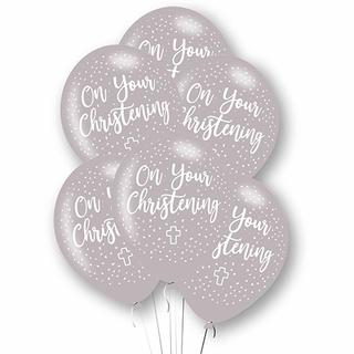 On Your Christening Silver Dots 11" Latex Balloons 6 Pack