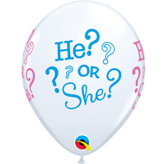 Gender Reveal He or She? 11" Latex Balloon 25/ 6 Pack (also available in singles)