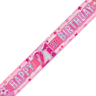 Happy 21st Birthday Pink Stars Banner