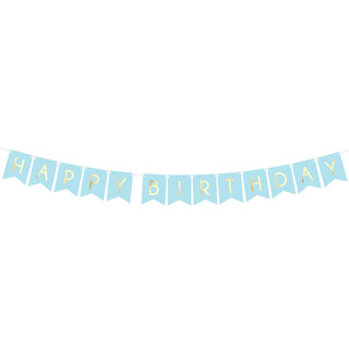 Happy Birthday Light Blue Flag Paper Bunting