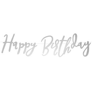 Script Happy Birthday Banner Silver