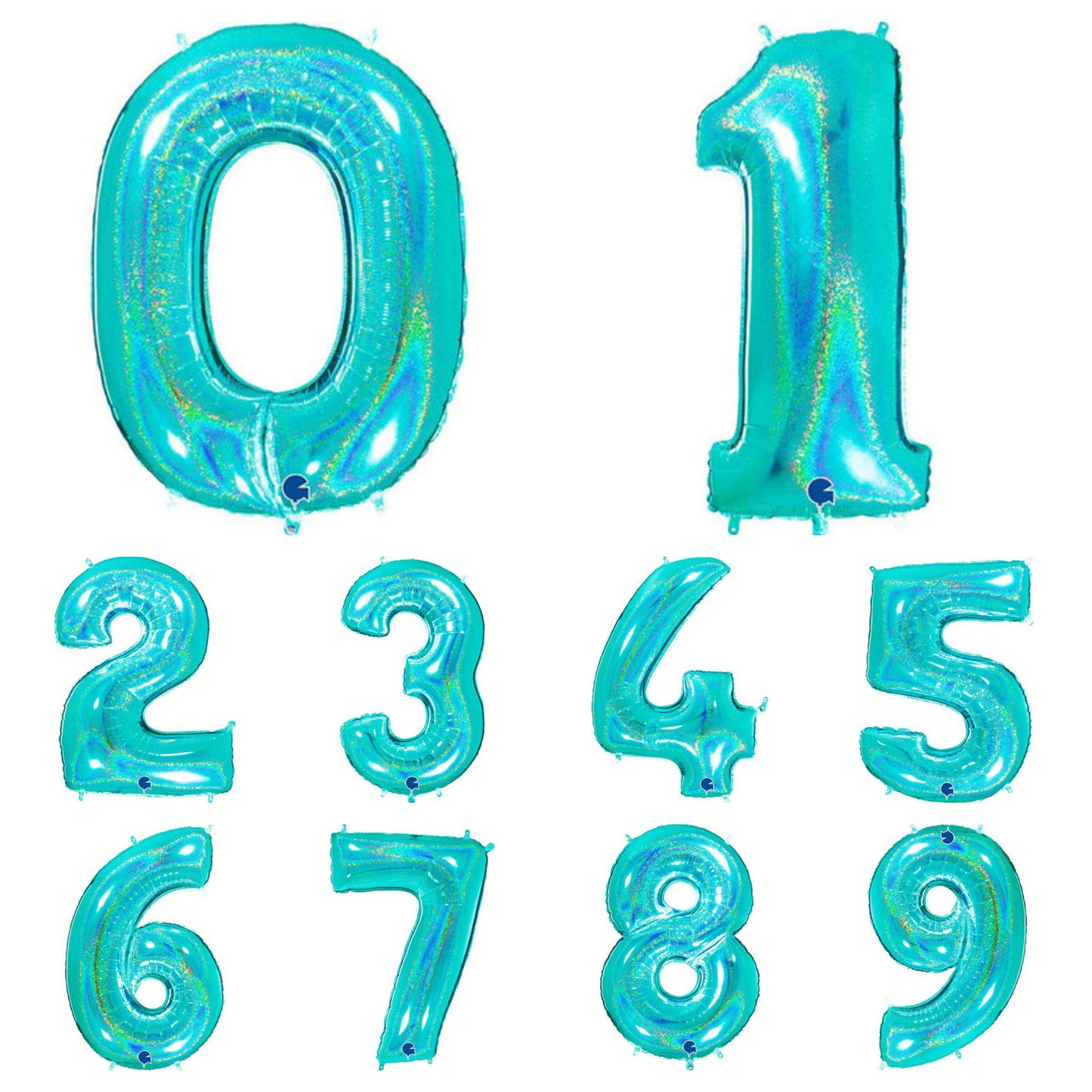 Giant Foil Number Balloon Holographic Caribbean Blue