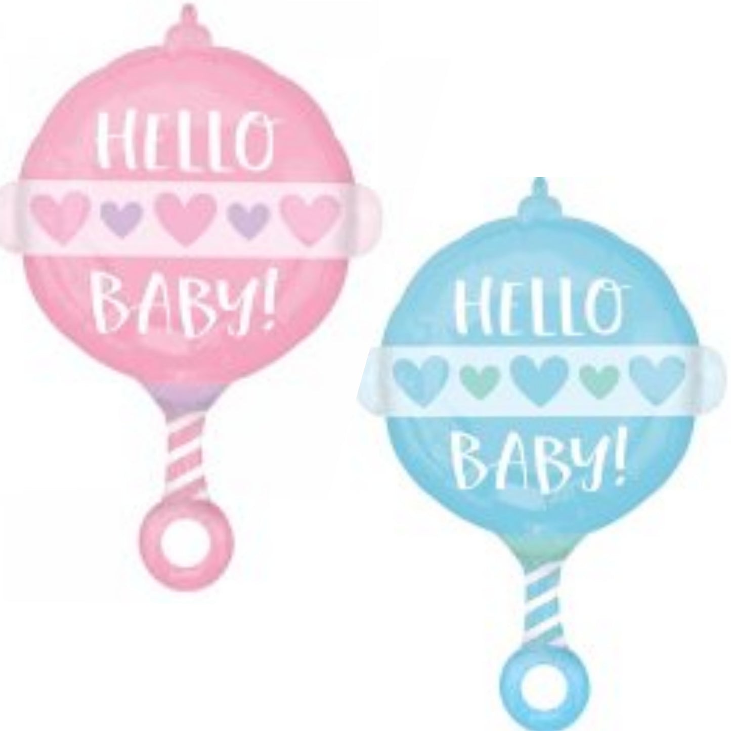 Hello Baby Girl/ Boy Rattle Supershape Foil Balloon