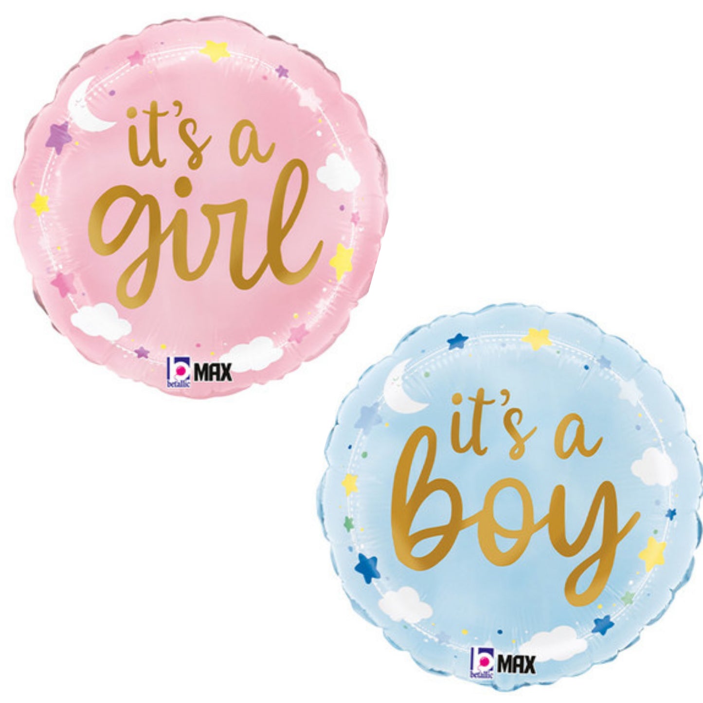 It's a Girl/ Boy Moon and Clouds 18" Foil Balloon