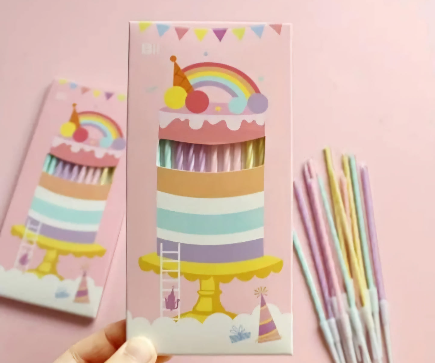 Long Tapered Pastel Candles with Holders 12pkt