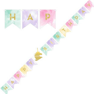 Happy Birthday Pastel Unicorn Banner