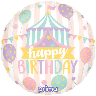 Happy Birthday Pastel Circus 18" Foil Balloon