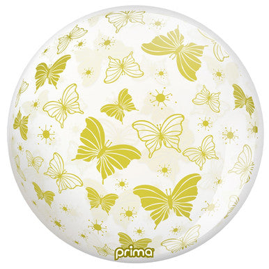 Clear and Gold Butterflies Sphere Bubble Foil Balloon