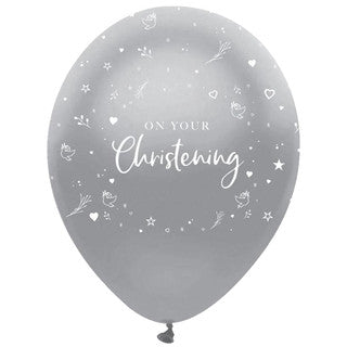 On Your Christening Silver 11" Latex Balloons 6 Pack