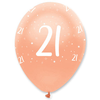 Age 21 Latex Balloon Rose Gold - 6 Pack