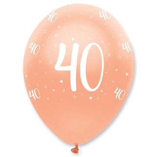 Age 40 Latex Balloon Rose Gold - 6 Pack